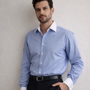 Ermenegildo Zegna Vintage Men Blue Striped Dress Shirt White Collar  Old Money